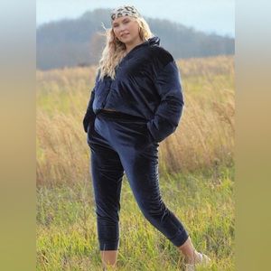 Fabletics Womens Luxe Daria Velour Drawstring Joggers Deep Navy Size XXL EUC!